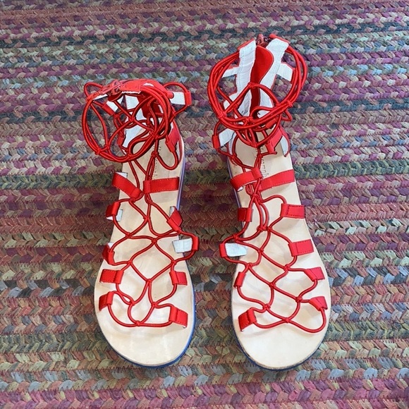 JEFFREY CAMPBELL RED STRAPPY GLADIATOR SANDALS - Picture 1 of 6